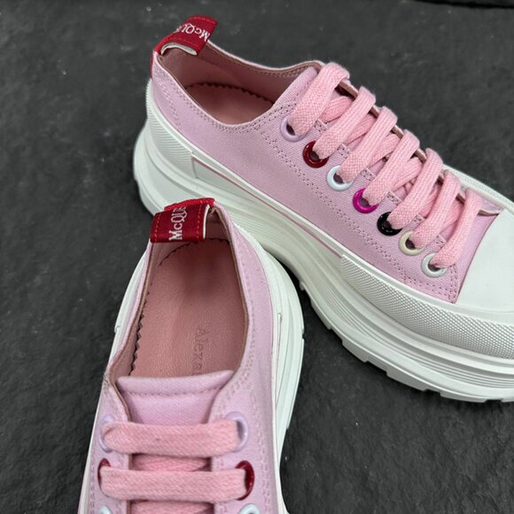 White & Pink Alexander McQueen Low-Top Platform Sneakers - Picture 5 of 9